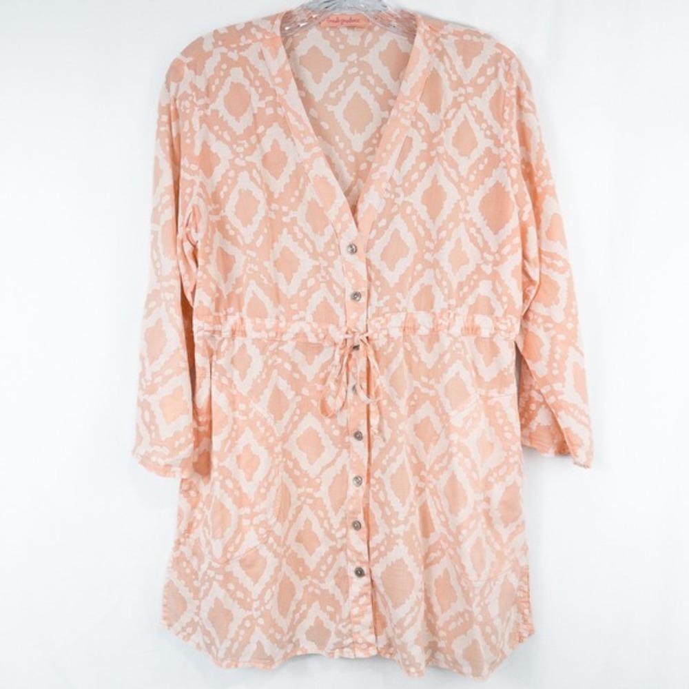 Fresh Produce Destination Voile Cotton Tunic Top Womens M/L Peach Pink Beach